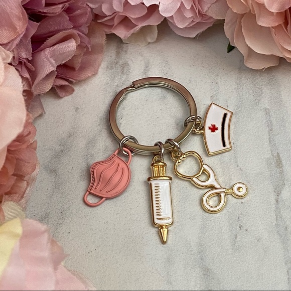 Nurses Keychain with Stethoscope, Nurses Cap & Pink Face Mask - Picture 7 of 16
